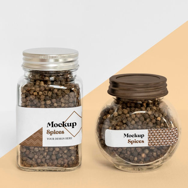 Collection Of Labeling Jars With Spices Psd