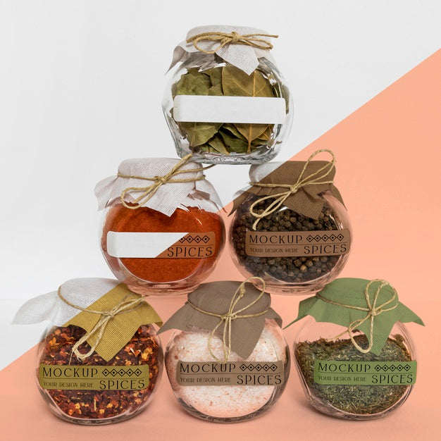 Collection Of Labeling Jars With Spices Psd