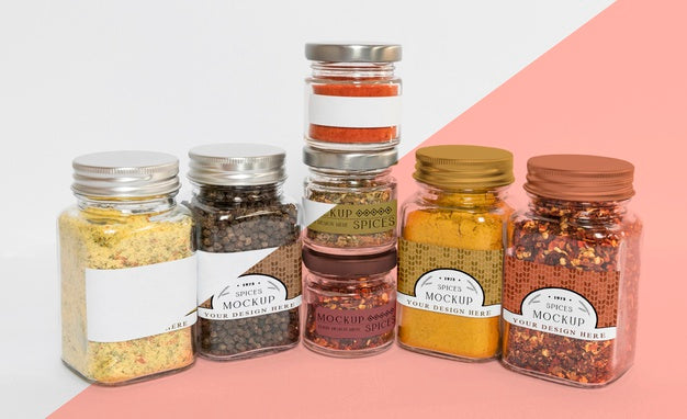 Collection Of Labeling Jars With Spices Psd