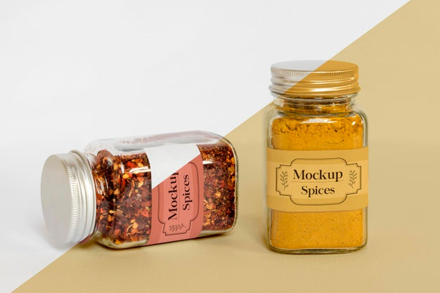 Collection Of Labeling Jars With Spices Psd
