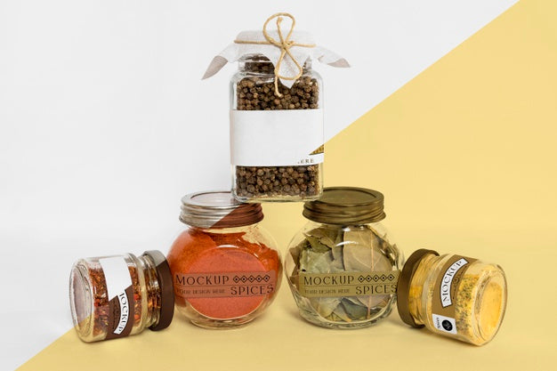 Collection Of Labeling Jars With Spices Psd