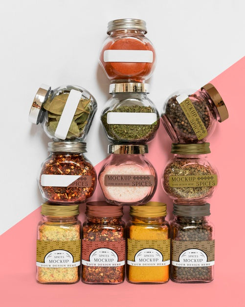 Collection Of Labeling Jars With Spices Psd