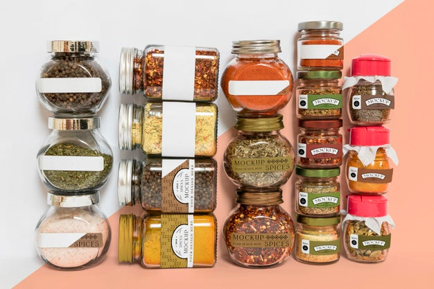 Collection Of Labeling Jars With Spices Psd