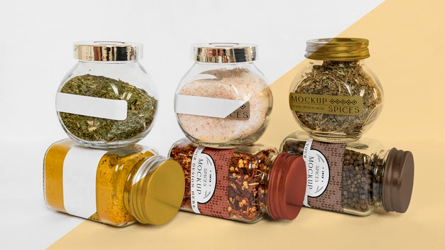 Collection Of Labeling Jars With Spices Psd