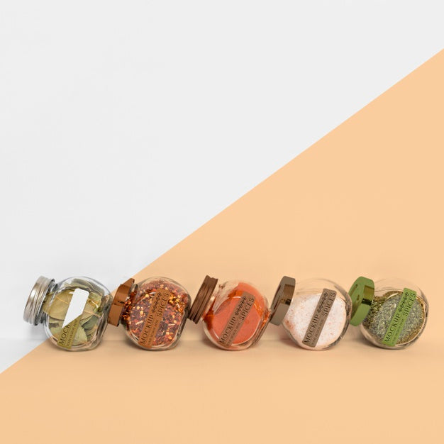 Collection Of Labeling Jars With Spices Psd