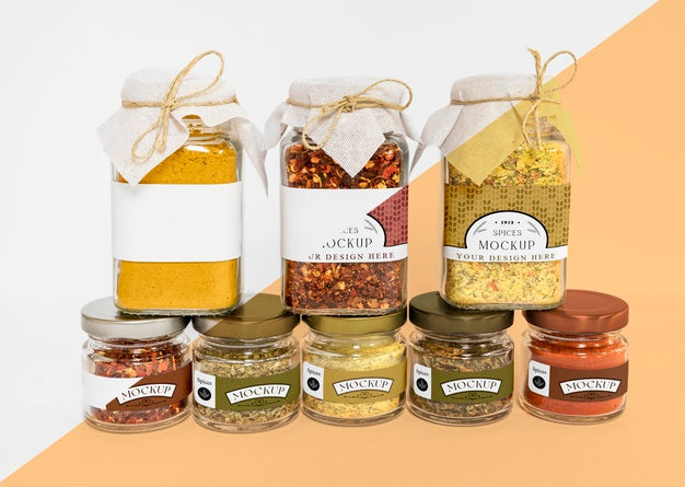 Collection Of Labeling Jars With Spices Psd