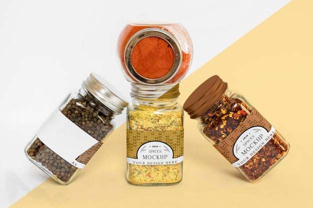 Collection Of Labeling Jars With Spices Psd