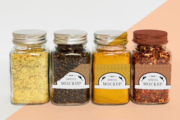 Collection Of Labeling Jars With Spices Psd