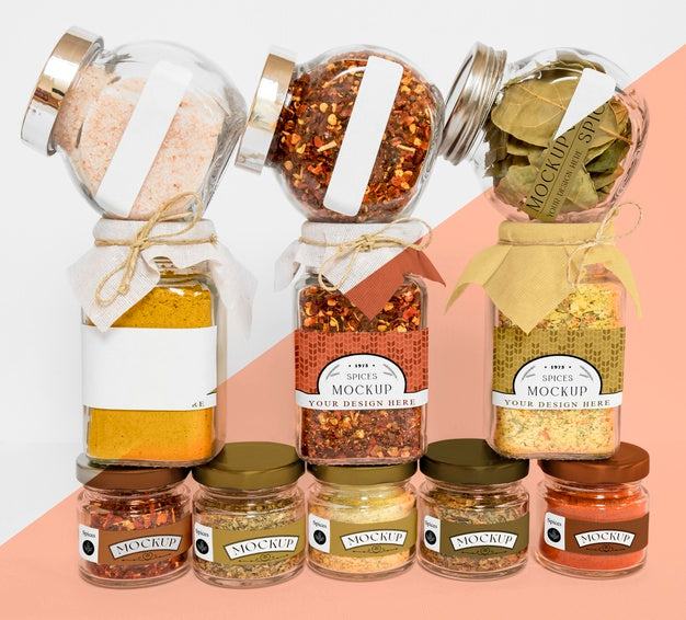 Collection Of Labeling Jars With Spices Psd