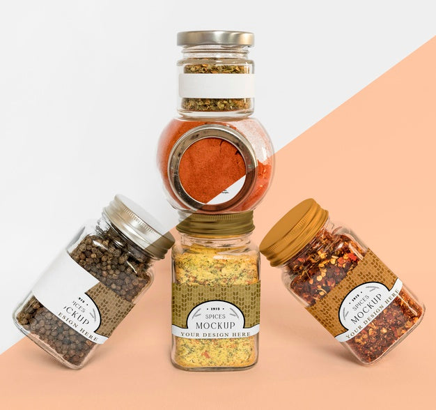 Collection Of Labeling Jars With Spices Psd