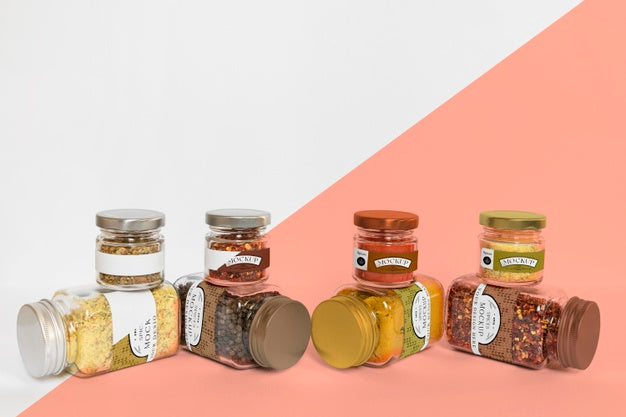 Collection Of Labeling Jars With Spices Psd
