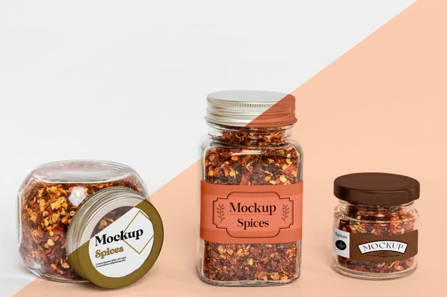Collection Of Labeling Jars With Spices Psd