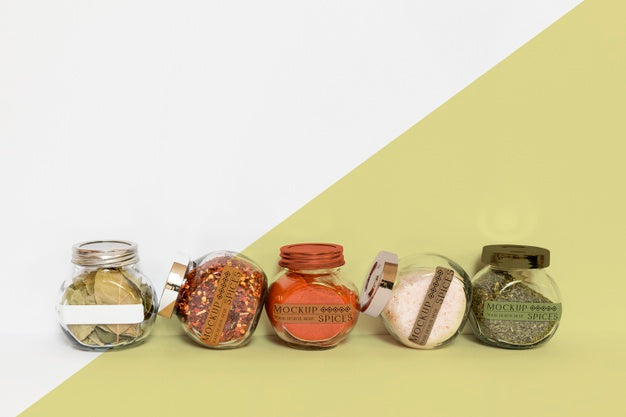 Collection Of Labeling Jars With Spices Psd