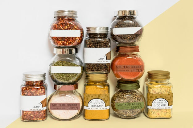 Collection Of Labeling Jars With Spices Psd