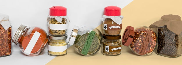 Collection Of Labeling Jars With Spices Psd