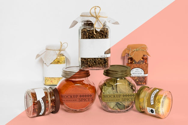 Collection Of Labeling Jars With Spices Psd