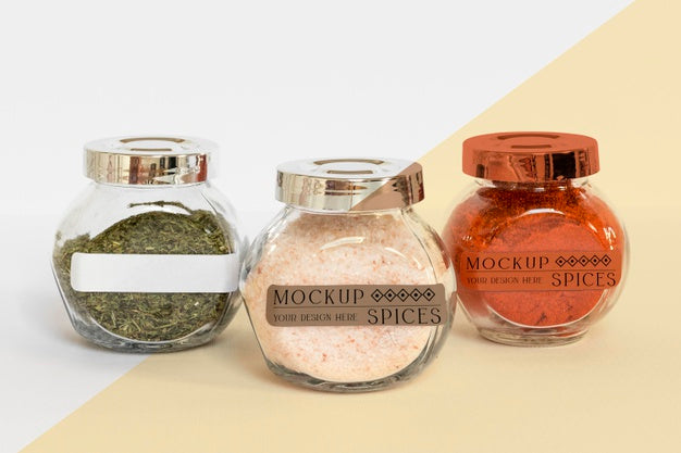 Collection Of Labeling Jars With Spices Psd