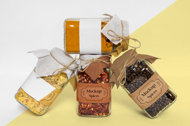 Collection Of Labeling Jars With Spices Psd