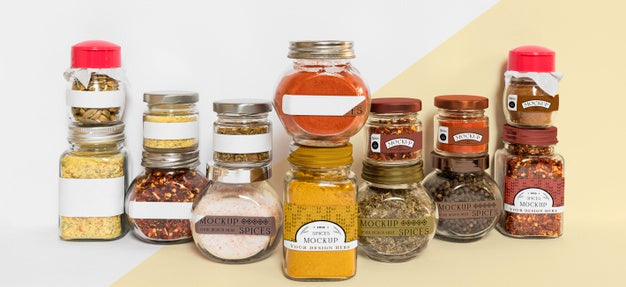 Collection Of Labeling Jars With Spices Psd