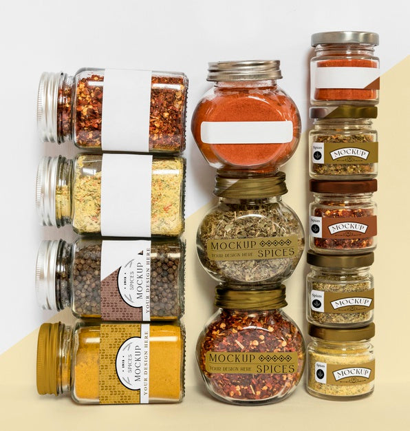 Collection Of Labeling Jars With Spices Psd