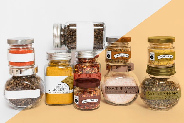 Collection Of Labeling Jars With Spices Psd