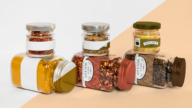 Collection Of Labeling Jars With Spices Psd