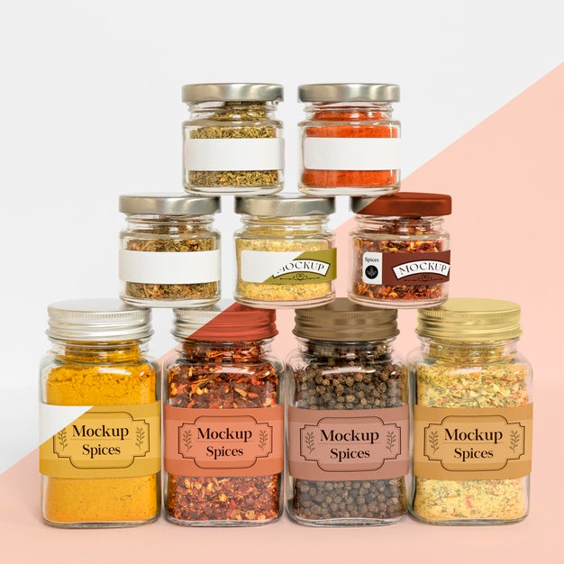 Collection Of Labeling Jars With Spices Psd
