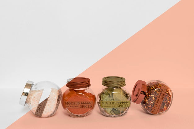 Collection Of Labeling Jars With Spices Psd