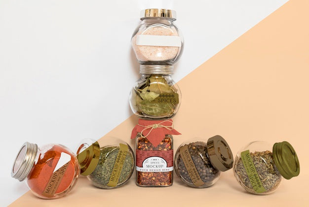 Collection Of Labeling Jars With Spices Psd
