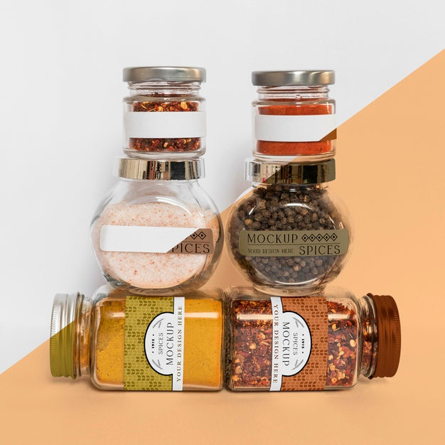 Collection Of Labeling Jars With Spices Psd