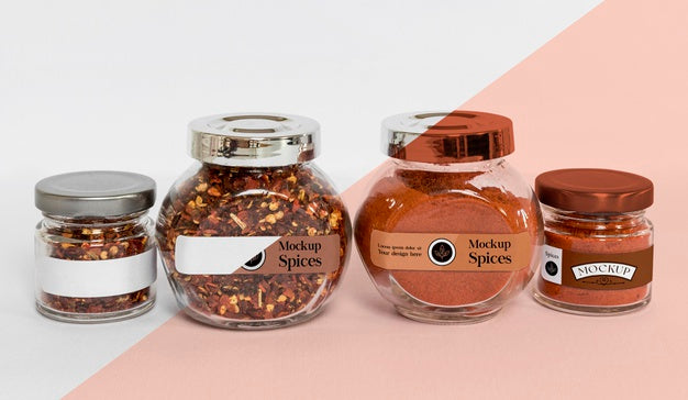 Collection Of Labeling Jars With Spices Psd