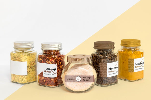 Collection Of Labeling Jars With Spices Psd