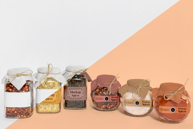 Collection Of Labeling Jars With Spices Psd