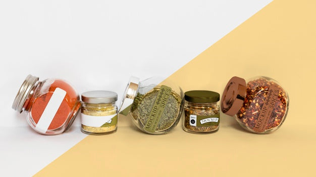 Collection Of Labeling Jars With Spices Psd