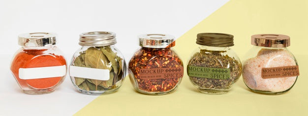 Collection Of Labeling Jars With Spices Psd