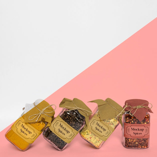 Collection Of Labeling Jars With Spices Psd