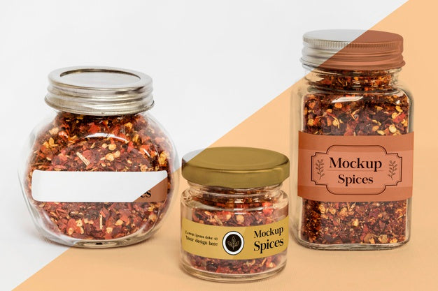 Collection Of Labeling Jars With Spices Psd