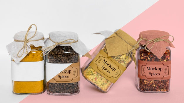 Collection Of Labeling Jars With Spices Psd
