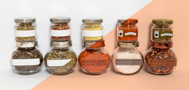 Collection Of Labeling Jars With Spices Psd