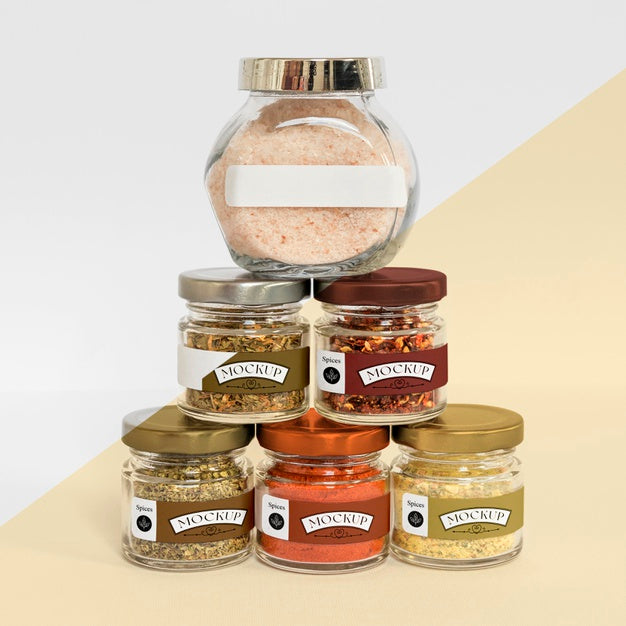 Collection Of Labeling Jars With Spices Psd
