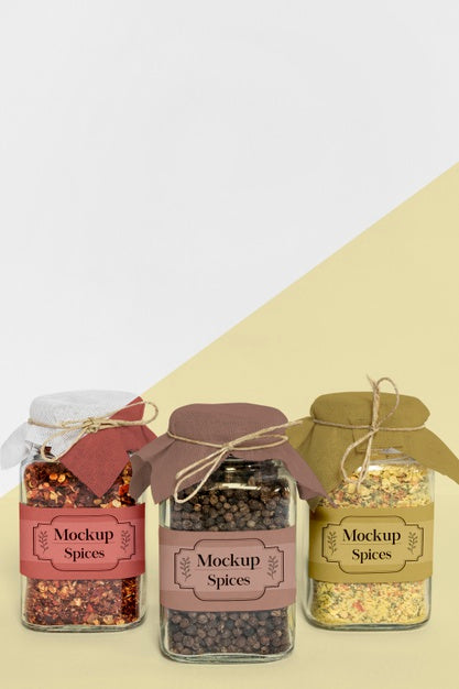 Collection Of Labeling Jars With Spices Psd