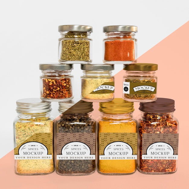 Collection Of Labeling Jars With Spices Psd