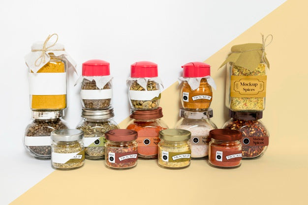Collection Of Labeling Jars With Spices Psd