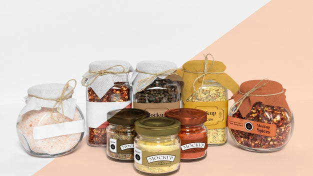 Collection Of Labeling Jars With Spices Psd