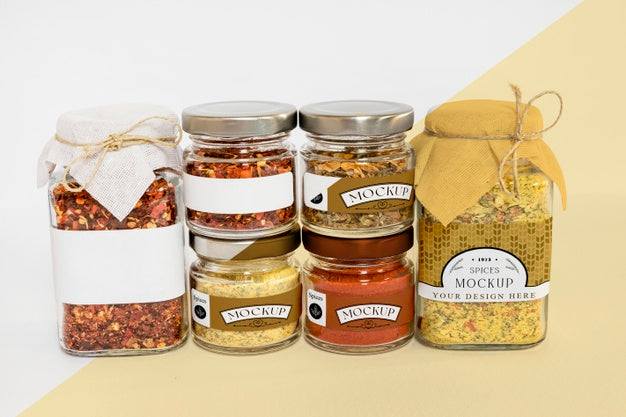 Collection Of Labeling Jars With Spices Psd
