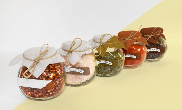 Collection Of Labeling Jars With Spices Psd