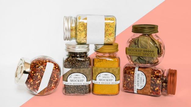 Collection Of Labeling Jars With Spices Psd