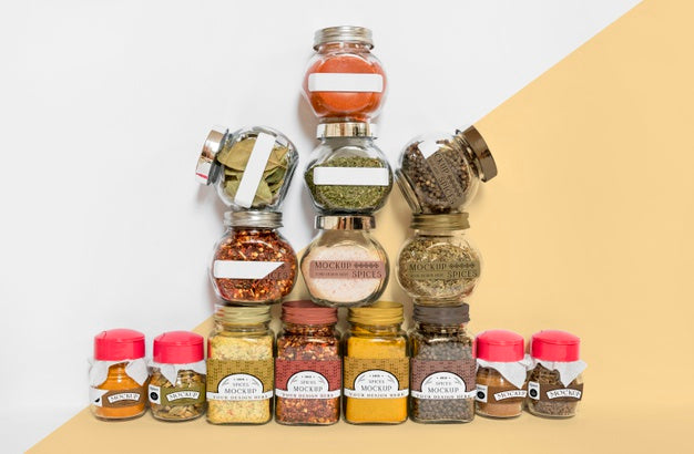 Collection Of Labeling Jars With Spices Psd