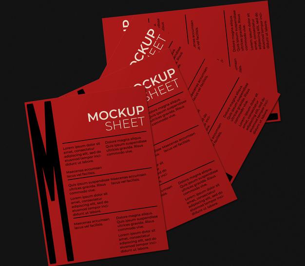 Collection Of Red Sheet Mockups On Desk Psd