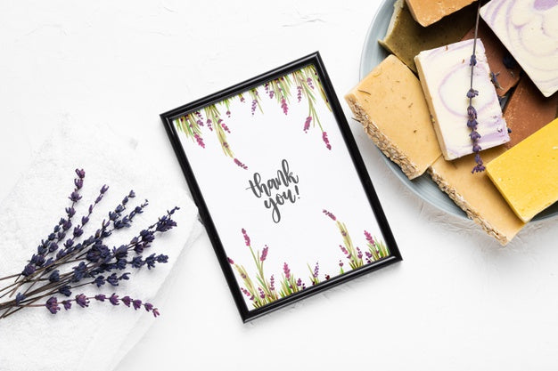 Collection Of Soaps Next To Frame Mock-Up Psd